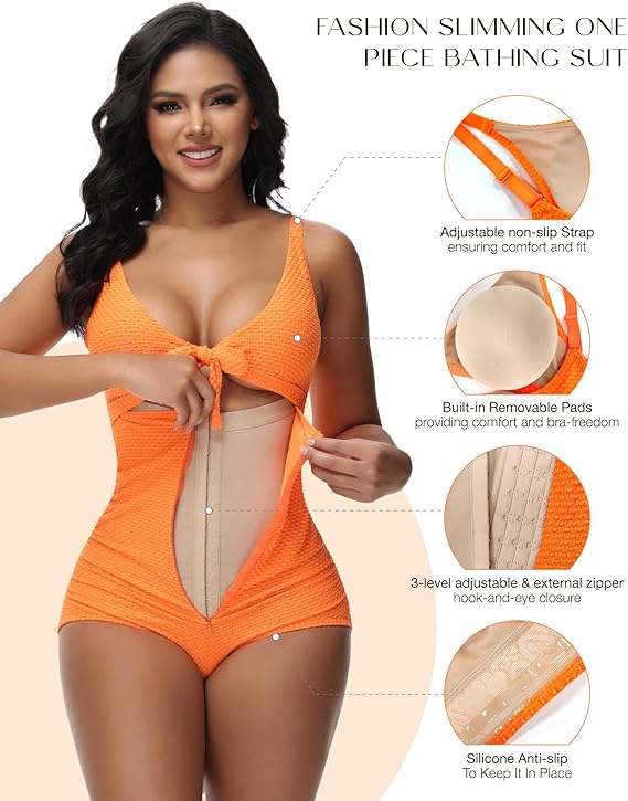 Shapshe® Damen Bauchweg Badeanzug Cut-Out Knoten Vorne Push Up Eingebauter Shapewear Badeanzug