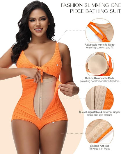 Shapshe® Damen Bauchweg Badeanzug Cut-Out Knoten Vorne Push Up Eingebauter Shapewear Badeanzug