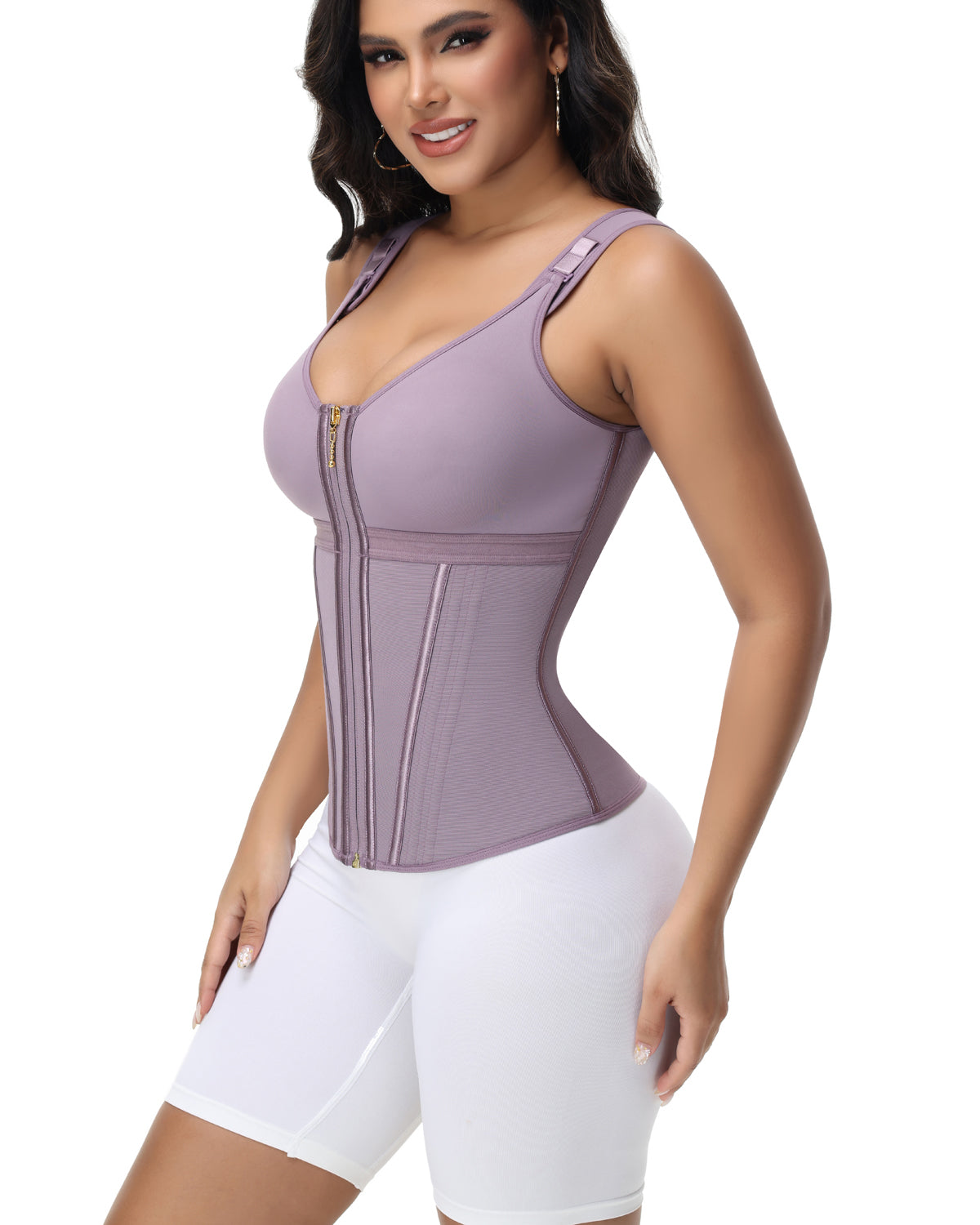 Shapshe® Damen Stäbchen Latex Reißverschluss Korsett Bauchkontrolle Body Shaper Weste Mit BH