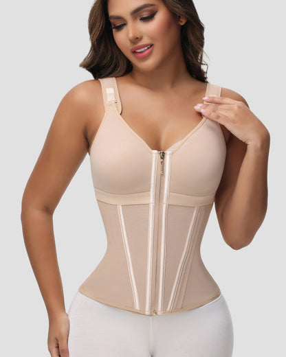 Shapshe® Damen Stäbchen Latex Reißverschluss Korsett Bauchkontrolle Body Shaper Weste Mit BH