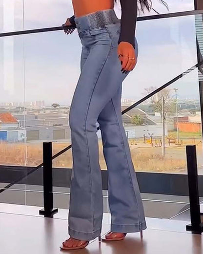 Shapshe® Damen Hohe Taille Skinny Flared Jeans Mit Elastischem Bund