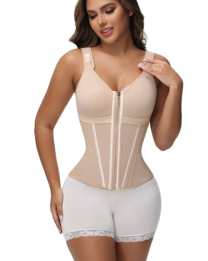 Shapshe® Damen Stäbchen Latex Reißverschluss Korsett Bauchkontrolle Body Shaper Weste Mit BH