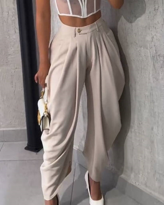 Freizeit Haremshose mit Hoher Taille und Weitem Bein