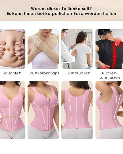 Shapshe® Damen Stäbchen Latex Reißverschluss Korsett Bauchkontrolle Body Shaper Weste Mit BH