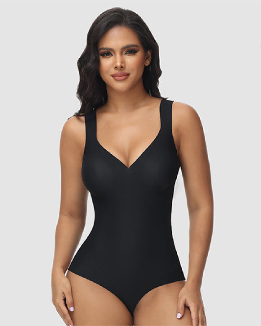 Shapshe® Damen Bauchweg Nahtloser Sommer Eisseide Bodysuit Kompressions V-Ausschnitt Body Shaper