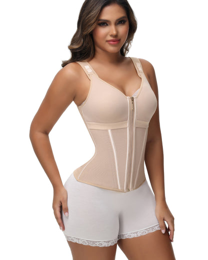 Shapshe® Damen Stäbchen Latex Reißverschluss Korsett Bauchkontrolle Body Shaper Weste Mit BH