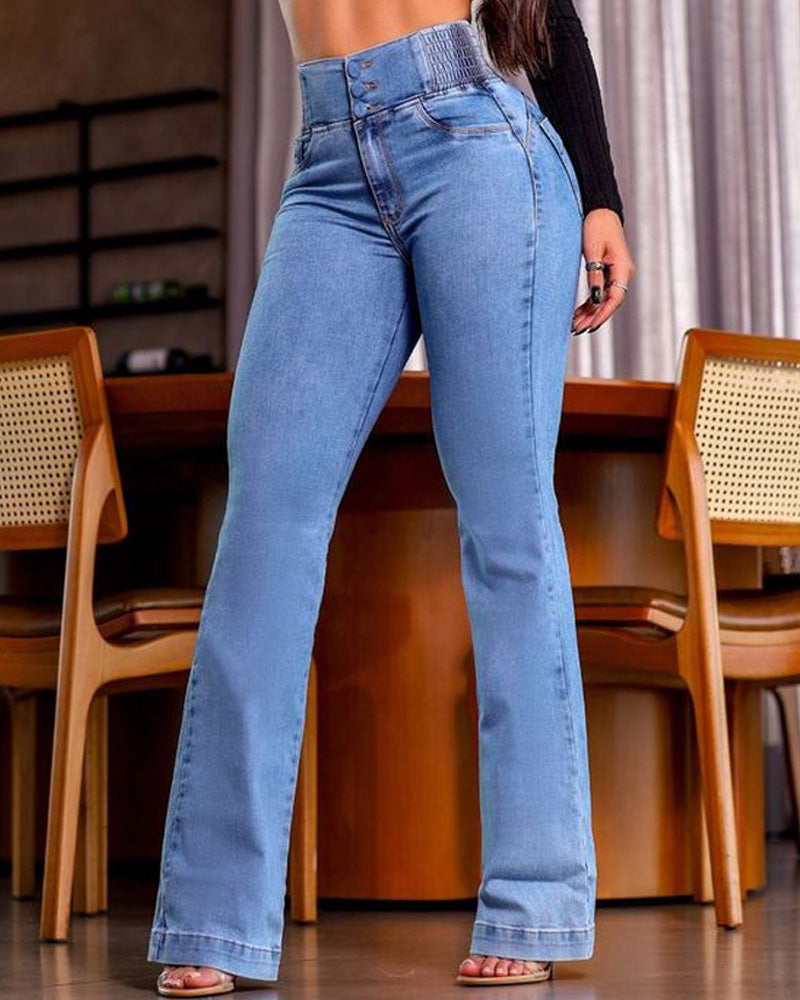 Shapshe® Damen Hohe Taille Skinny Flared Jeans Mit Elastischem Bund