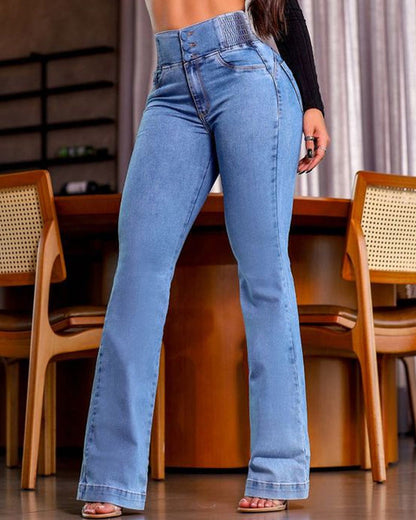 Shapshe® Damen Hohe Taille Skinny Flared Jeans Mit Elastischem Bund