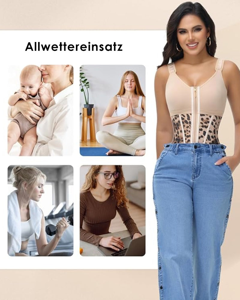 Shapshe® Damen Stäbchen Latex Reißverschluss Korsett Bauchkontrolle Body Shaper Weste Mit BH