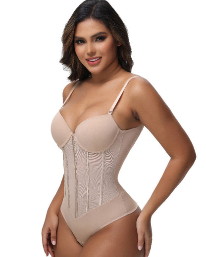 Shapshe® Damen Bauchweg Tanga Durchsichtiges Mesh Korsett-Oberteil Rückenfreier Bodysuits