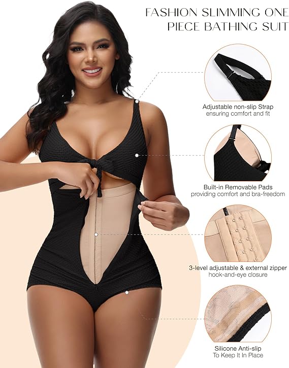 Shapshe® Damen Bauchweg Badeanzug Cut-Out Knoten Vorne Push Up Eingebauter Shapewear Badeanzug