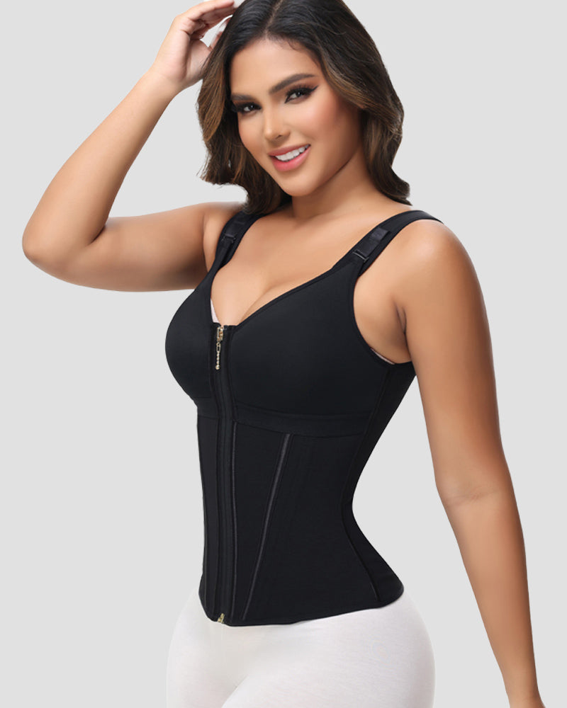 Shapshe® Damen Stäbchen Latex Reißverschluss Korsett Bauchkontrolle Body Shaper Weste Mit BH