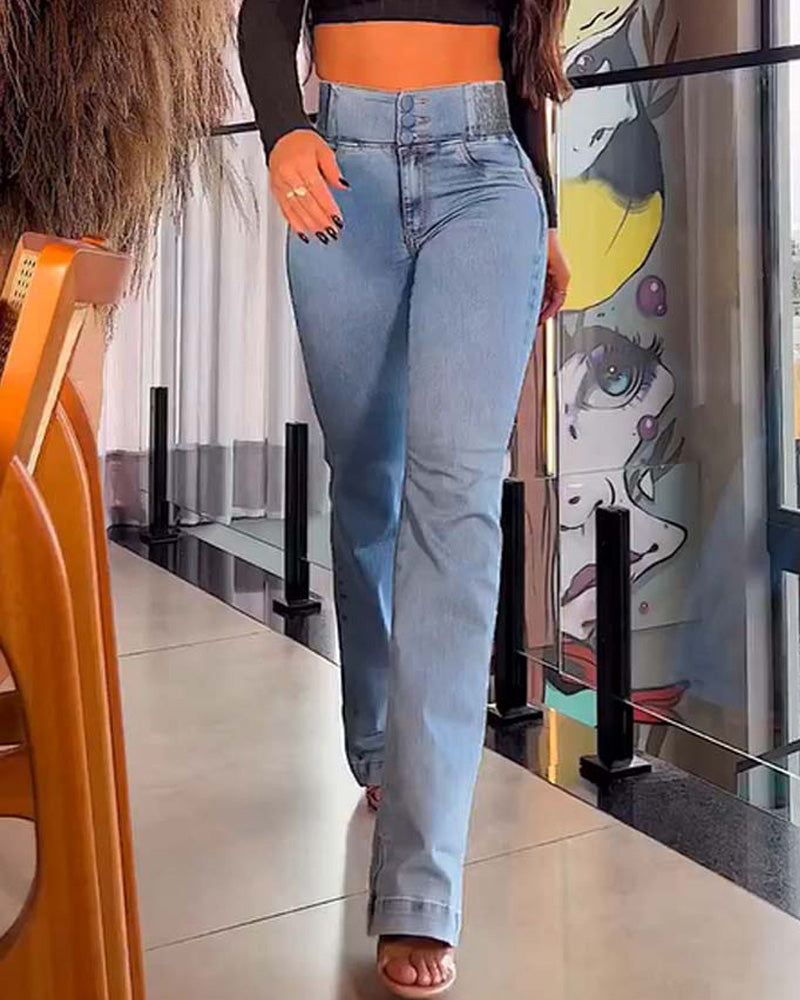 Shapshe® Damen Hohe Taille Skinny Flared Jeans Mit Elastischem Bund