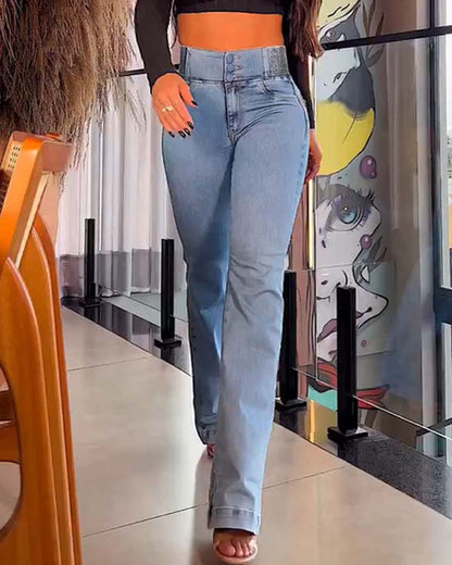 Shapshe® Damen Hohe Taille Skinny Flared Jeans Mit Elastischem Bund