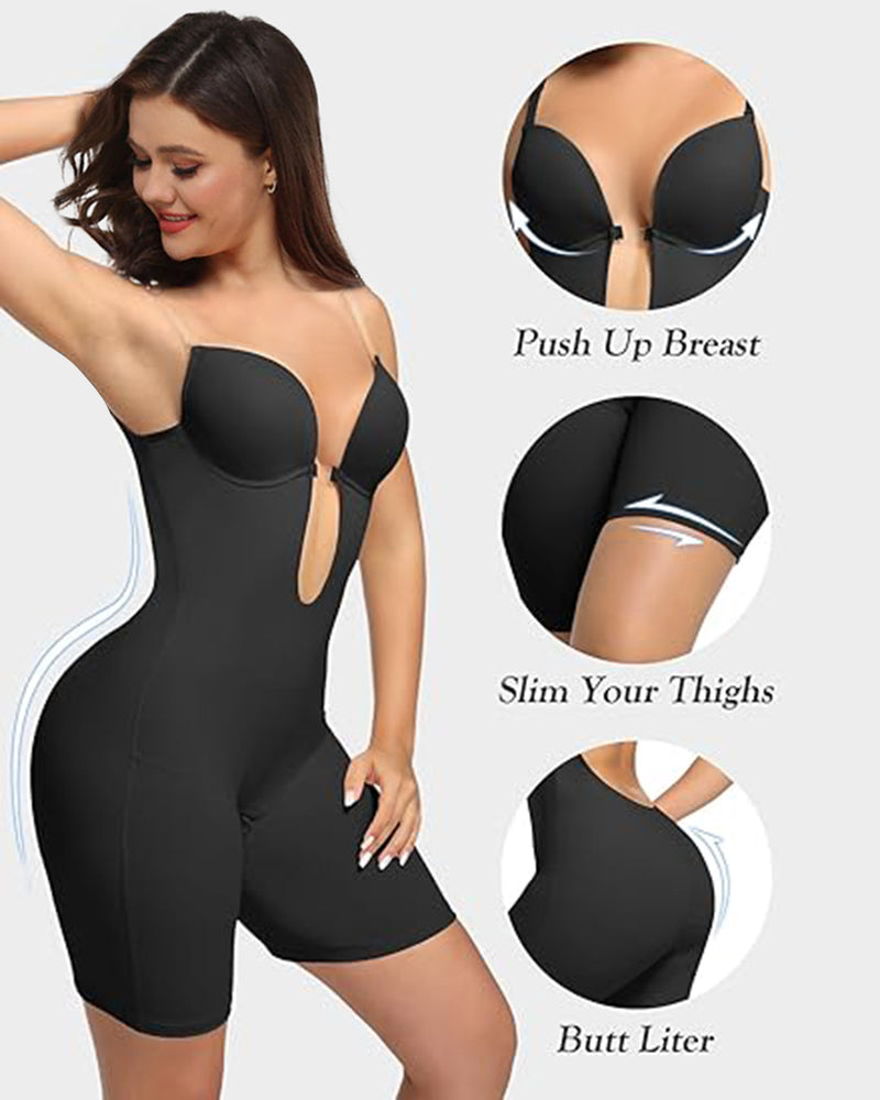 Shapshe® Ärmelloses Bauchweg Rückenfreier Shapewear V-Ausschnitt Bodysuit Mit BH
