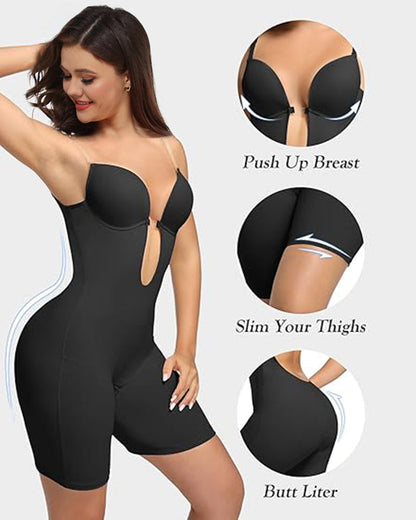 Shapshe® Ärmelloses Bauchweg Rückenfreier Shapewear V-Ausschnitt Bodysuit Mit BH