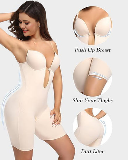 Shapshe® Ärmelloses Bauchweg Rückenfreier Shapewear V-Ausschnitt Bodysuit Mit BH