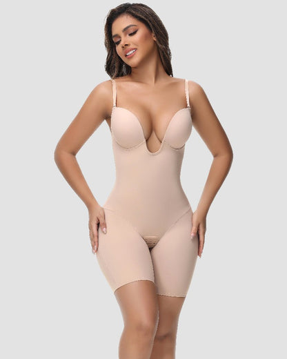 Shapshe® Damen U-Plunge Trägerlos Bodysuit Bauchkontrolle Integriertem BH Shapewear
