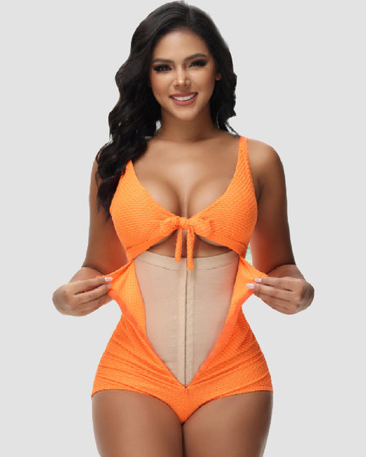 Shapshe® Damen Bauchweg Badeanzug Cut-Out Knoten Vorne Push Up Eingebauter Shapewear Badeanzug