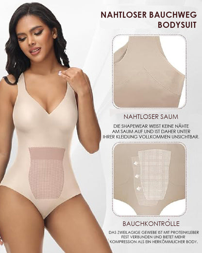 Shapshe® Damen Bauchweg Nahtloser Sommer Eisseide Bodysuit Kompressions V-Ausschnitt Body Shaper