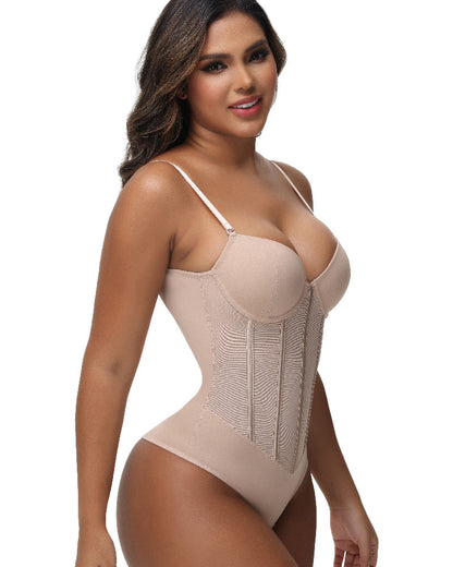 Shapshe® Damen Bauchweg Tanga Durchsichtiges Mesh Korsett-Oberteil Rückenfreier Bodysuits