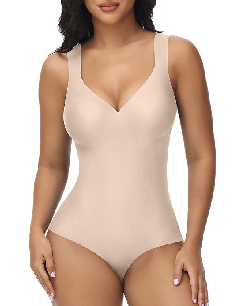 Shapshe® Damen Bauchweg Nahtloser Sommer Eisseide Bodysuit Kompressions V-Ausschnitt Body Shaper