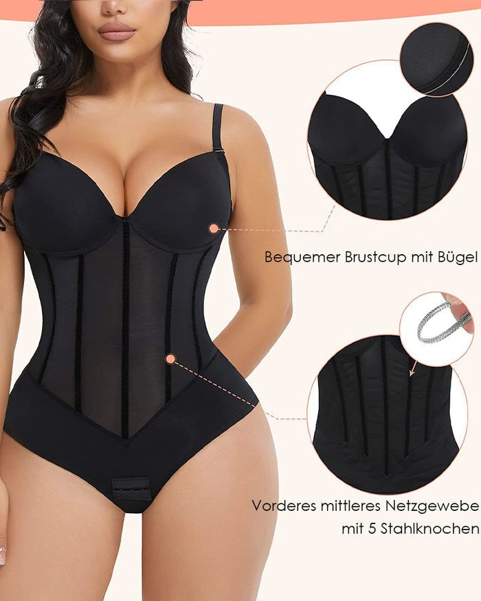 Shapshe® Damen Bauchweg Tanga Durchsichtiges Mesh Korsett-Oberteil Rückenfreier Bodysuits