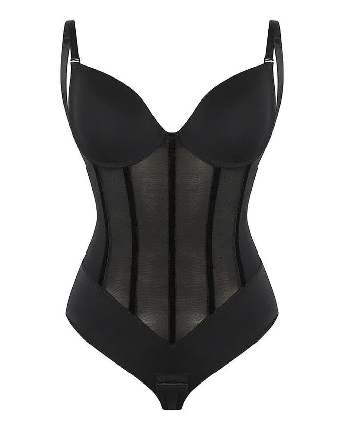 Shapshe® Damen Bauchweg Tanga Durchsichtiges Mesh Korsett-Oberteil Rückenfreier Bodysuits
