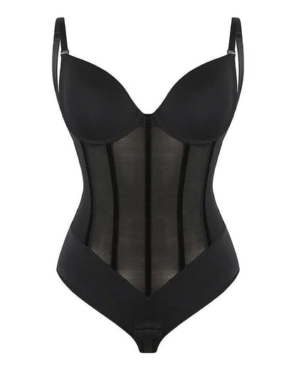 Shapshe® Damen Bauchweg Tanga Durchsichtiges Mesh Korsett-Oberteil Rückenfreier Bodysuits