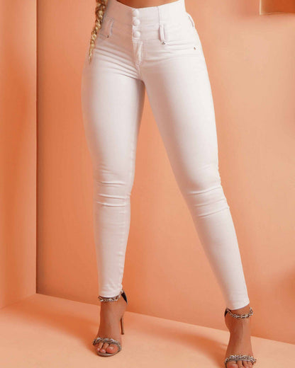 Shapshe® Hoch Taillierte Skinny Jeans Reißverschluss hinten Leggings