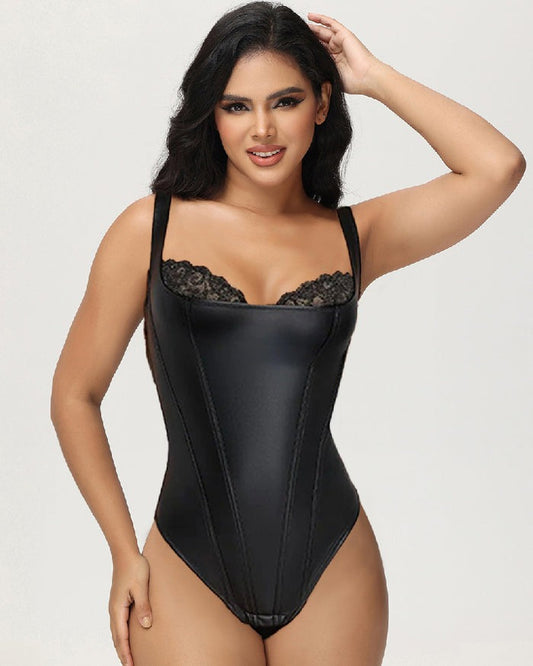 Shapshe® Shapewear Leder Spitze Balconette Tanga Bodysuit