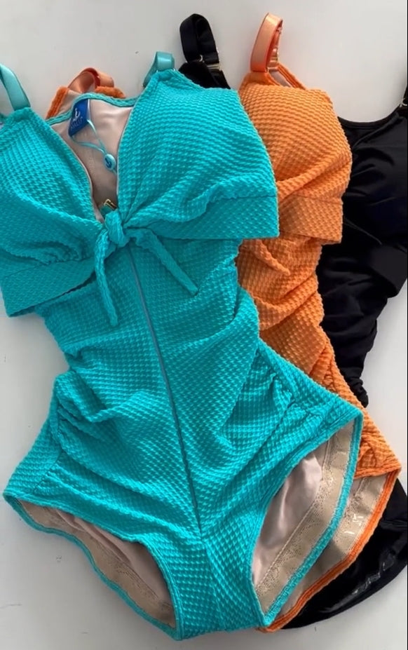 Shapshe® Damen Bauchweg Badeanzug Cut-Out Knoten Vorne Push Up Eingebauter Shapewear Badeanzug